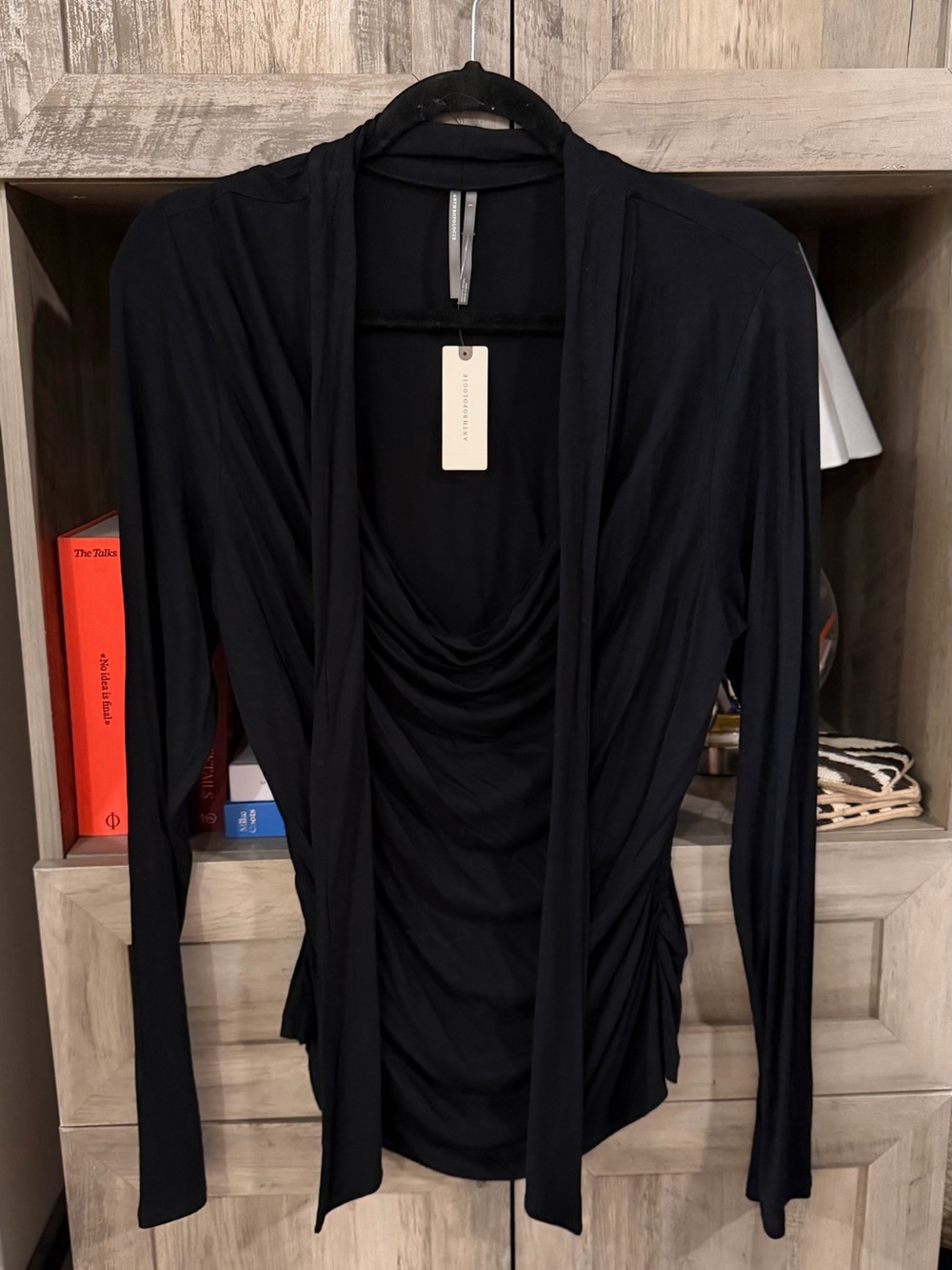 Anthropologie Black Open-Front Draped Cardigan